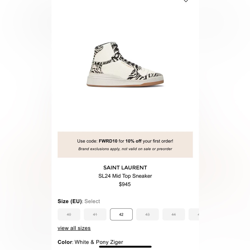 Saint Laurent White and Black Zebra Calf Hair High Tops